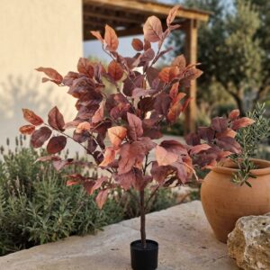 עץ מלאכותי עם עלים בגווני חלודה סדרת נטורה