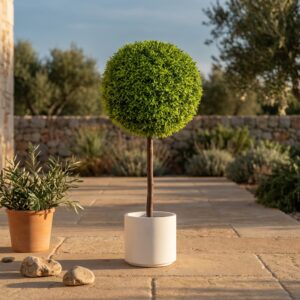 כדור טופיארי מלאכותי בעציץ לבן