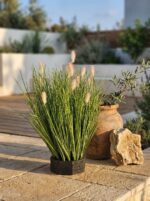 עשב נוי מלאכותי עם תפרחות ורודות