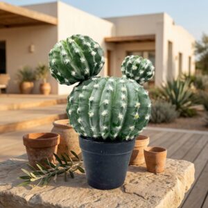 קקטוס מלאכותי כדור פרווה לבנה זוגי