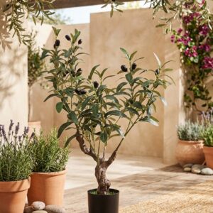 עץ זית בונסאי מלאכותי בעציץ שחור