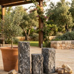 סט 3 אבני נוי גרניט אפור כהה